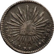 Mexico Real Radiant Cap 1860 C PV KM# 372.1 LIBERTAD 1 R. C. 1860. P. V. 10 DS. 20 GS. coin reverse Mexico Real Radiant Cap 1860 C PV KM# 372.1 LIBERTAD 1 R. C. 1860. P. V. 10 DS. 20 GS. coin reverse