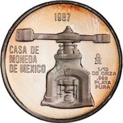 Mexico 1/10 Onza (Atlante De Tula) 1987 CASA DE MONEDA DE MEXICO MO 1/10 DE ONZA .999 PLATA PURA coin obverse Mexico 1/10 Onza (Atlante De Tula) 1987 CASA DE MONEDA DE MEXICO MO 1/10 DE ONZA .999 PLATA PURA coin obverse