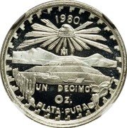Mexico 1/10 Onza Pattern 1980 Mo Proof KM# Pn223 1980 LIBERTAD MO UN DECIMO OZ. PLATA PURA coin obverse Mexico 1/10 Onza Pattern 1980 Mo Proof KM# Pn223 1980 LIBERTAD MO UN DECIMO OZ. PLATA PURA coin obverse