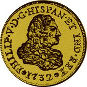 Mexico 1/2 Onza Philip V 1732 Replica 1988 Mº X# MB59 PHILIP V D G HISPAN ET IND REX 1732 coin obverse Mexico 1/2 Onza Philip V 1732 Replica 1988 Mº X# MB59 PHILIP V D G HISPAN ET IND REX 1732 coin obverse