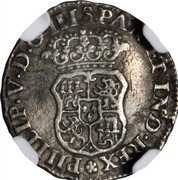 Mexico 1/2 Real Felipe V Pattern 1732 Mo PHILIP V D G HISPANETIND REX coin obverse Mexico 1/2 Real Felipe V Pattern 1732 Mo PHILIP V D G HISPANETIND REX coin obverse
