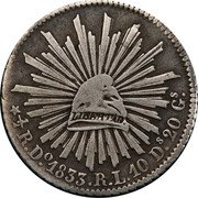 Mexico 1/2 Real (Pattern) KM# Pn42 LIBERTAD 1/2 R.DO.1833.R.L.10 DS.20 GS. coin reverse Mexico 1/2 Real (Pattern) KM# Pn42 LIBERTAD 1/2 R.DO.1833.R.L.10 DS.20 GS. coin reverse