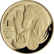 Mexico 1/25 Onza Merchandise 2011 Mo Proof KM# 960 FUSIÓN CULTURAL 1.25 G DE ORO PURO LEY 0.750 2011 MO coin reverse Mexico 1/25 Onza Merchandise 2011 Mo Proof KM# 960 FUSIÓN CULTURAL 1.25 G DE ORO PURO LEY 0.750 2011 MO coin reverse