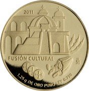 Mexico 1/25 Onza Architecture 2011 Mo Proof KM# 958 2011 FUSIÓN CULTURAL MO 1.25 G DE ORO PURO LEY 0.750 coin reverse Mexico 1/25 Onza Architecture 2011 Mo Proof KM# 958 2011 FUSIÓN CULTURAL MO 1.25 G DE ORO PURO LEY 0.750 coin reverse