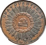 Mexico 1/4 Real (Quartilla Pattern) KM# Pn53 UNA CUARTILLA 1836 coin reverse Mexico 1/4 Real (Quartilla Pattern) KM# Pn53 UNA CUARTILLA 1836 coin reverse