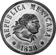 Mexico 1/4 Real (Una Quartilla) (Non-Circulating Privately Produced Coinage) X# NC10 REPUBLICA MEXICANA LIBERTAD 1838 coin obverse Mexico 1/4 Real (Una Quartilla) (Non-Circulating Privately Produced Coinage) X# NC10 REPUBLICA MEXICANA LIBERTAD 1838 coin obverse
