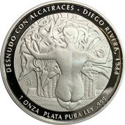 Mexico 1 Onza Frida Kahlo and Diego 2007 Mo Proof 1 ONZA PLATA PURA LEY .999 DESNUDO CON ALCATRACES DIEGO RIVERA 1944 coin obverse Mexico 1 Onza Frida Kahlo and Diego 2007 Mo Proof 1 ONZA PLATA PURA LEY .999 DESNUDO CON ALCATRACES DIEGO RIVERA 1944 coin obverse