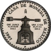 Mexico 1 Onza Casa de Moneda de Mexico 1987 Mo Proof CASA DE MONEDA DE MEXICO MO ONE OUNCE PLATINUM 999.5 UNA ONZA PLATINO 999.5 1987 P coin reverse Mexico 1 Onza Casa de Moneda de Mexico 1987 Mo Proof CASA DE MONEDA DE MEXICO MO ONE OUNCE PLATINUM 999.5 UNA ONZA PLATINO 999.5 1987 P coin reverse