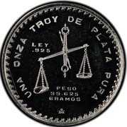 Mexico 1 Onza Pattern 1980 Mo 1980/70; Proof UNA ONZA DE PLATA PURA LEY .925 PESO 33.625 GRAMOS MO coin reverse