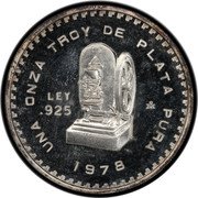 Mexico 1 Onza (Prensa De Correa Pattern) KM# Pn212 UNA ONZA TROY DE PLATA PURA LEY .925 MO 1978 coin reverse Mexico 1 Onza (Prensa De Correa Pattern) KM# Pn212 UNA ONZA TROY DE PLATA PURA LEY .925 MO 1978 coin reverse