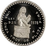 Mexico 1 Onza (Xochipilli Pattern) KM# Pn214 LEY .925 MO 1978 UNA ONZA TROY DE PLATA PURA coin reverse Mexico 1 Onza (Xochipilli Pattern) KM# Pn214 LEY .925 MO 1978 UNA ONZA TROY DE PLATA PURA coin reverse