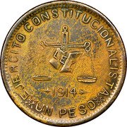 Mexico 1 Peso (Mexico-Revolutionary Chihuahua) KM# Pn3 UN PESO 1914 EJÉRCITO CONSTITUCIONALISTA coin reverse Mexico 1 Peso (Mexico-Revolutionary Chihuahua) KM# Pn3 UN PESO 1914 EJÉRCITO CONSTITUCIONALISTA coin reverse