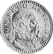 Mexico 1 Peso (Morelos Pattern) KM# Pn202 UN PESO MO. 1955 coin obverse Mexico 1 Peso (Morelos Pattern) KM# Pn202 UN PESO MO. 1955 coin obverse