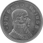 Mexico 1 Peso (Morelos Pattern) KM# Pn202 UN PESO MO. 1955 coin reverse Mexico 1 Peso (Morelos Pattern) KM# Pn202 UN PESO MO. 1955 coin reverse