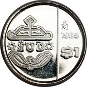 Mexico 1 Peso (Pattern) KM# Pn234 SUD MO 1985 $1 coin reverse Mexico 1 Peso (Pattern) KM# Pn234 SUD MO 1985 $1 coin reverse