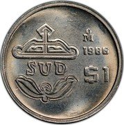 Mexico 1 Peso Pattern. SUD.Non-magnetic 1986 Mo Proof KM# Pn235a SUD MO 1986 $1 coin reverse Mexico 1 Peso Pattern. SUD.Non-magnetic 1986 Mo Proof KM# Pn235a SUD MO 1986 $1 coin reverse