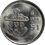 Mexico 1 Peso Trial. SUD 1986 Mº MO 1986 SUD $1 coin reverse