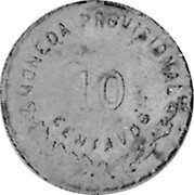 Mexico 10 Centavos Provisional Government Coinage. Oaxaca 1915 KM# 726 MONEDA PROVISIONAL 10 CENTAVOS coin reverse Mexico 10 Centavos Provisional Government Coinage. Oaxaca 1915 KM# 726 MONEDA PROVISIONAL 10 CENTAVOS coin reverse