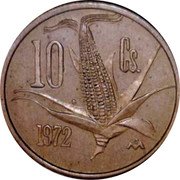 Mexico 10 Centavos Pattern. Ear of Corn 1972 Mº 10 CS 1972 MO coin reverse Mexico 10 Centavos Pattern. Ear of Corn 1972 Mº 10 CS 1972 MO coin reverse