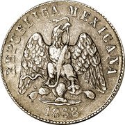 Mexico 10 Centavos Pattern Strike 1868 Mo C KM# Pn109 REPUBLICA MEXICANA 1868 coin obverse Mexico 10 Centavos Pattern Strike 1868 Mo C KM# Pn109 REPUBLICA MEXICANA 1868 coin obverse