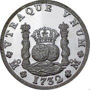 Mexico 10 Onzas (Spanish dollar. Piedfort) X# P11 PHILIP V D G HISPAN ET IND REX F 8 coin obverse Mexico 10 Onzas (Spanish dollar. Piedfort) X# P11 PHILIP V D G HISPAN ET IND REX F 8 coin obverse