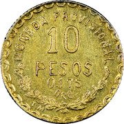 Mexico 10 Pesos Provisional Government Coinage 1915 KM# 752 0175 ORO 10 PESOS MONEDA PROVISIONAL coin reverse Mexico 10 Pesos Provisional Government Coinage 1915 KM# 752 0175 ORO 10 PESOS MONEDA PROVISIONAL coin reverse