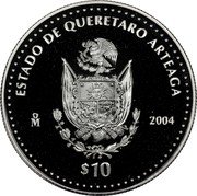Mexico 10 Pesos State of Queretaro Arteaga 2004 Mo Proof KM# 733 ESTADO DE QUERETARO ARTEAGA MO 2004 $10 coin reverse Mexico 10 Pesos State of Queretaro Arteaga 2004 Mo Proof KM# 733 ESTADO DE QUERETARO ARTEAGA MO 2004 $10 coin reverse