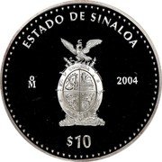 Mexico 10 Pesos State of Sinaloa 2004 Mo Proof KM# 686 ESTADO DE SINALOA MO 2004 $10 coin reverse Mexico 10 Pesos State of Sinaloa 2004 Mo Proof KM# 686 ESTADO DE SINALOA MO 2004 $10 coin reverse