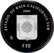 Mexico 10 Pesos State of Baja California Sur 2005 Mo Proof KM# 724 ESTADO DE BAJA CALIFORNIA SUR 2005 MO $10 coin reverse Mexico 10 Pesos State of Baja California Sur 2005 Mo Proof KM# 724 ESTADO DE BAJA CALIFORNIA SUR 2005 MO $10 coin reverse