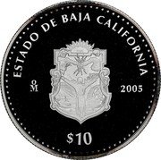 Mexico 10 Pesos State of Baja California 2005 Mo Proof KM# 722 ESTADO DE BAJA CALIFORNIA MO 2005 $10 coin reverse Mexico 10 Pesos State of Baja California 2005 Mo Proof KM# 722 ESTADO DE BAJA CALIFORNIA MO 2005 $10 coin reverse