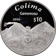 Mexico 10 Pesos Colima 2006 Mo Proof KM# 776 COLIMA GENEROSO MO 2006 $10 coin reverse Mexico 10 Pesos Colima 2006 Mo Proof KM# 776 COLIMA GENEROSO MO 2006 $10 coin reverse