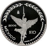 Mexico 10 Pesos Chihuahua 2006 Mo Proof KM# 774 MO 2006 $10 MÉXICO ANGEL DE LA LIBERTAD CHIHUAHUA coin reverse Mexico 10 Pesos Chihuahua 2006 Mo Proof KM# 774 MO 2006 $10 MÉXICO ANGEL DE LA LIBERTAD CHIHUAHUA coin reverse