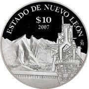 Mexico 10 Pesos State of Nuevo Leon 2007 Mo Proof KM# 834 ESTADO DE NUEVO LEÓN 10$ 2007 MO coin reverse Mexico 10 Pesos State of Nuevo Leon 2007 Mo Proof KM# 834 ESTADO DE NUEVO LEÓN 10$ 2007 MO coin reverse