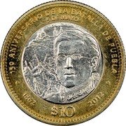 Mexico 10 Pesos 150th Anniversary of the Battle of Puebla 2012 Mo KM# 956 150 ANIVERSARIO DE LA BATALLA DE PUEBLA 5 DE MAYO GRAL. I. ZARAGOZA MO 1862 $10 2012 coin reverse Mexico 10 Pesos 150th Anniversary of the Battle of Puebla 2012 Mo KM# 956 150 ANIVERSARIO DE LA BATALLA DE PUEBLA 5 DE MAYO GRAL. I. ZARAGOZA MO 1862 $10 2012 coin reverse
