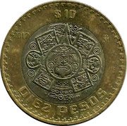 Mexico 10 Pesos Aztec Circulation Coin 2017 Mo KM# 616 $10 2008 MO DIEZ PESOS coin reverse Mexico 10 Pesos Aztec Circulation Coin 2017 Mo KM# 616 $10 2008 MO DIEZ PESOS coin reverse
