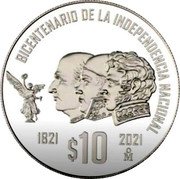 Mexico 10 Pesos Bicentenial of National Independence 2021 Mº Proof BICENTENARIO DE LA INDEPENDENCIA NACIONAL $ 10 MO 1821 2021 coin reverse