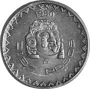 Mexico 10 Pesos (Mexico) KM# Pn221 1980 OM DIEZ PESOS coin reverse