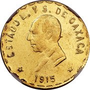Mexico 10 Pesos Provisional Government Coinage 1915 KM# A752 ESTADO L. Y S. DE OAXACA 1915 coin obverse Mexico 10 Pesos Provisional Government Coinage 1915 KM# A752 ESTADO L. Y S. DE OAXACA 1915 coin obverse