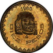Mexico 10 Pesos Pattern. Cabeza De Coyolxauhtli 1980 Mo DIEZ PESOS 1980 MO coin reverse