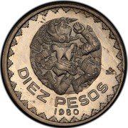 Mexico 10 Pesos Pattern. Coyolxauhqui 1980 Mo KM# Pn220 10 PESOS MO 1980 coin reverse