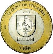 Mexico 100 Pesos State Of Yucatan 2003 Mo KM# 689 ESTADO DE YUCATÁN 2003 MO $100 coin reverse Mexico 100 Pesos State Of Yucatan 2003 Mo KM# 689 ESTADO DE YUCATÁN 2003 MO $100 coin reverse