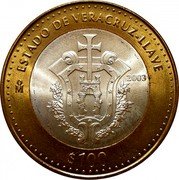 Mexico 100 Pesos State Of Veracruz-Llave 2003 Mo KM# 690 ESTADO DE VERACRUZ-LLAVE MO 2003 $100 coin reverse Mexico 100 Pesos State Of Veracruz-Llave 2003 Mo KM# 690 ESTADO DE VERACRUZ-LLAVE MO 2003 $100 coin reverse