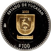 Mexico 100 Pesos State of Yucatan 2003 Mo Proof KM# 697 ESTADO DE YUCATAN 2003 MO $100 coin reverse Mexico 100 Pesos State of Yucatan 2003 Mo Proof KM# 697 ESTADO DE YUCATAN 2003 MO $100 coin reverse