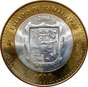 Mexico 100 Pesos State Of Tamaulipas 2004 Mo KM# 692 ESTADO DE TAMAULIPAS 2004 MO $100 coin reverse Mexico 100 Pesos State Of Tamaulipas 2004 Mo KM# 692 ESTADO DE TAMAULIPAS 2004 MO $100 coin reverse
