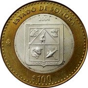 Mexico 100 Pesos State of Sonora 2004 Mo KM# 694 ESTADO DE SONORA 2004 MO $100 coin reverse Mexico 100 Pesos State of Sonora 2004 Mo KM# 694 ESTADO DE SONORA 2004 MO $100 coin reverse