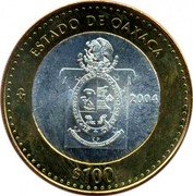 Mexico 100 Pesos State of Oaxaca 2004 Mo KM# 740 ESTADO DE OAXACA MO 2004 $100 coin reverse Mexico 100 Pesos State of Oaxaca 2004 Mo KM# 740 ESTADO DE OAXACA MO 2004 $100 coin reverse