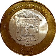 Mexico 100 Pesos State of Mexico 2004 Mo KM# 748 ESTADO DE MEXICO MO 2004 $100 coin reverse Mexico 100 Pesos State of Mexico 2004 Mo KM# 748 ESTADO DE MEXICO MO 2004 $100 coin reverse