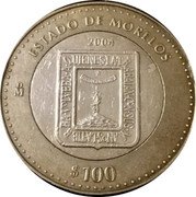 Mexico 100 Pesos State Of Morelos 2004 Mo KM# 746 ESTADO DE MORELOS 2004 MO $100 coin reverse Mexico 100 Pesos State Of Morelos 2004 Mo KM# 746 ESTADO DE MORELOS 2004 MO $100 coin reverse