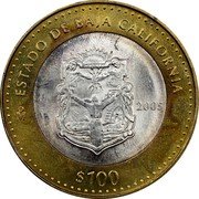 Mexico 100 Pesos Baja California 2005 Mo KM# 723 ESTADO DE BAJA CALIFORNIA MO 2005 $100 coin reverse Mexico 100 Pesos Baja California 2005 Mo KM# 723 ESTADO DE BAJA CALIFORNIA MO 2005 $100 coin reverse