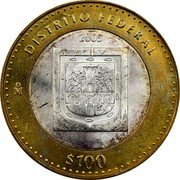 Mexico 100 Pesos State Of Distrito Federal 2005 Mo KM# 713 DISTRITO FEDERAL 2005 MO $100 coin reverse Mexico 100 Pesos State Of Distrito Federal 2005 Mo KM# 713 DISTRITO FEDERAL 2005 MO $100 coin reverse